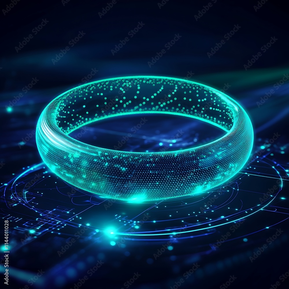 Poster futuristic digital halo displaying data and light in a sci-fi concept design