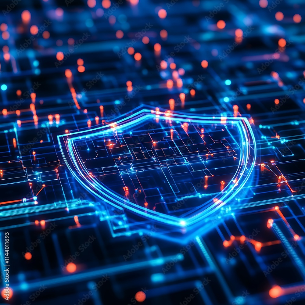 Aufkleber futuristic digital shield design representing cybersecurity and data protection concepts