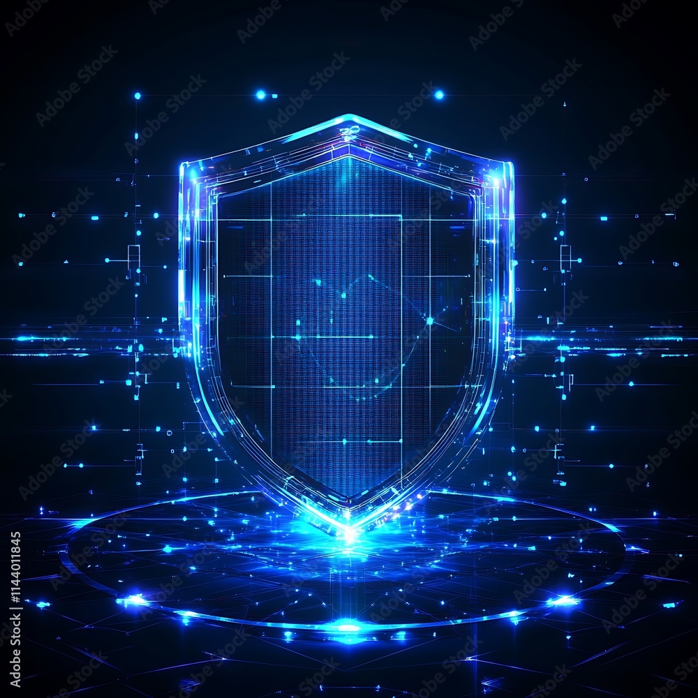 Aufkleber futuristic digital shield icon representing cybersecurity and data protection concepts