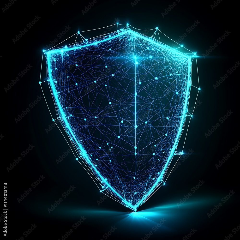 Aufkleber futuristic digital shield with technology lines and glowing points in dark background