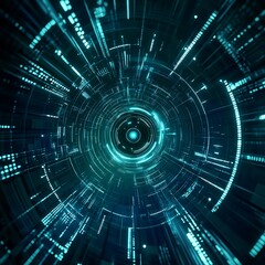 Obraz premium Futuristic Digital Tunnel with Bright Neon Lights and Data Patterns in Deep Dark Space