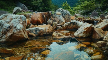 Fototapeta premium Big rocks piled up and waterlogged, very beautiful. Mountain