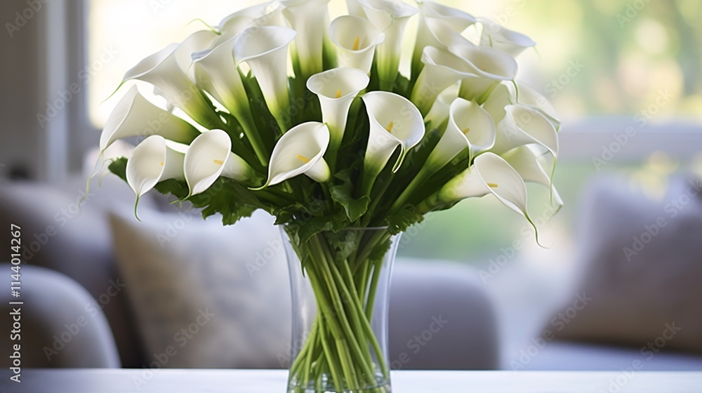 Poster a captivating close up view of a cluster of pristine white calla lilies their elegant petals and lus