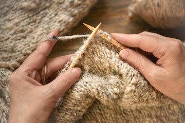 Knitting with needles. The hobby concept - knitting