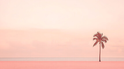 Caribbean Sunset with Soft Coral Tones and Faint Palm Tree Silhouette