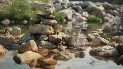 Fototapeta premium Big rocks piled up and waterlogged, very beautiful. Mountain