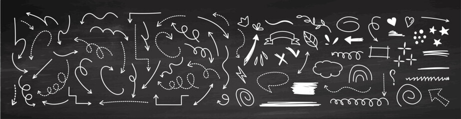 Hand-drawn chalk doodle set with arrows, lines, and shapes