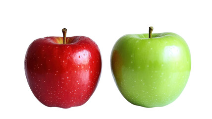 A Meticulously Captured Image of a Green and Red Apple Side by Side on a White Background, Perfect for Healthy Eating Themes, Nutrition Facts, and Fresh Produce Promotions.