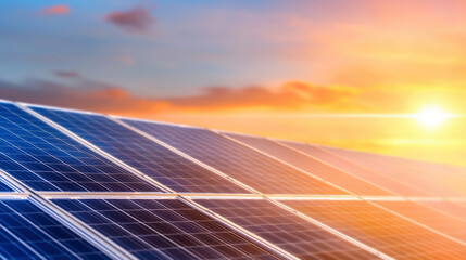 Solar panels at sunrise: clean energy solution with renewable power technology