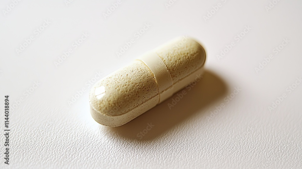 Poster white capsule on soft surface with subtle textures