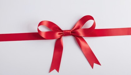Elegant Red Ribbon Bow on White Background: A Festive Gift Presentation