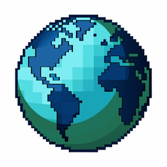 Pixelated Earth Globe Illustration with Vibrant Blue and Green Tones