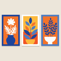 Matisse Abstract botanical Art Set. Set of abstract trendy creative artistic posters.