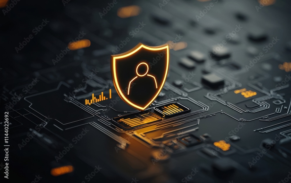 Poster investment security concept. a digital shield icon representing online security and privacy on a cir