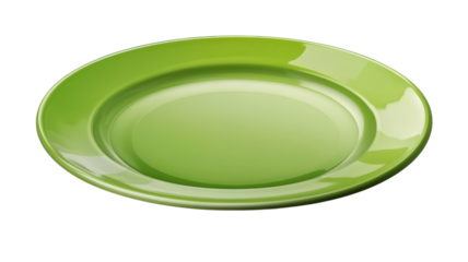 Bright green serving plate on a transparent background ideal for showcasing food presentation or artistic designs.