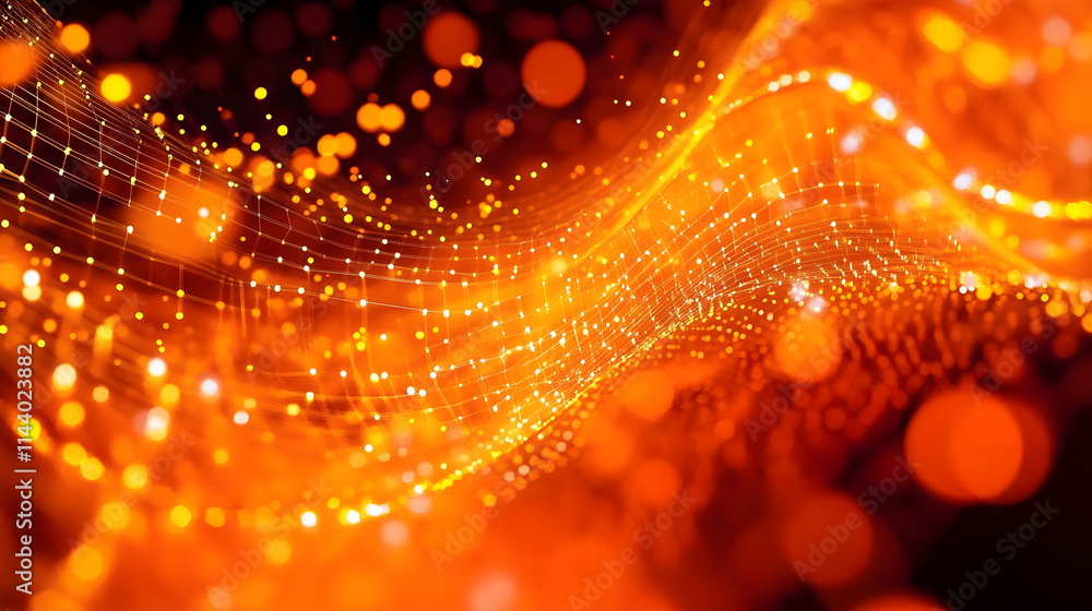 Poster smart network and connection concept. orange, futuristic digital style. 3d render.