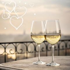 Obraz premium two glasses of white wine with heart