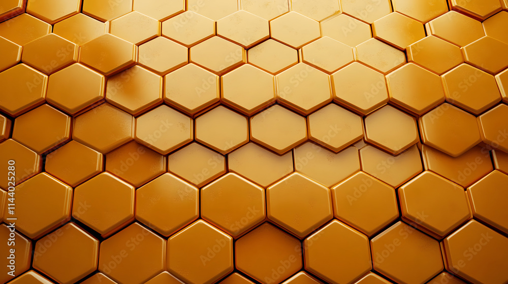 Aufkleber orange, polished tiles arranged to create a semigloss, background formed from hexagonal, 3d blocks. 