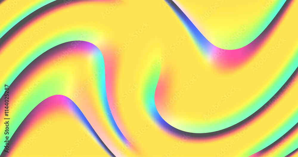Poster bright abstract vector image with wavy lines and smooth transitions of colors on a yellow background