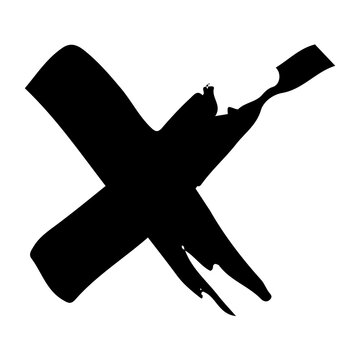 Black grunge cross on a white, transparent background, drawn in ink brush