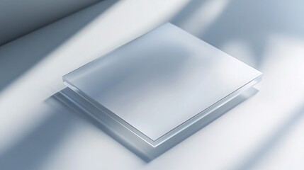 An elegant, minimalist transparent glass slab, softly illuminated, creating a serene and modern atmosphere.