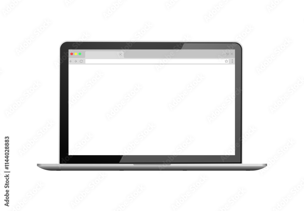 Poster web browser mockup interface on laptop screen. vector homepage website. copy space