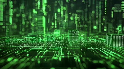 Digital Circuit Mesh in Neon Green