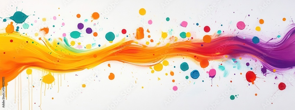 Poster abstract colorful splash of paint with vibrant swirls and dots on a white background, representing c