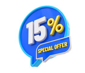 15 Percent Special Offer Blue 3D Label