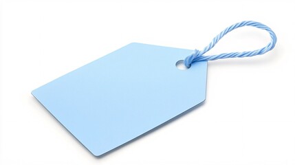 A blank blue tag with a twisted string, perfect for labeling or decorating gifts.