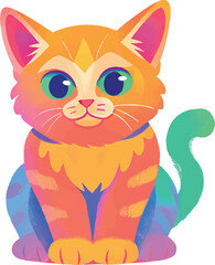 illustration of a cheerful, vibrant-colored cat, perfect for a children's theme