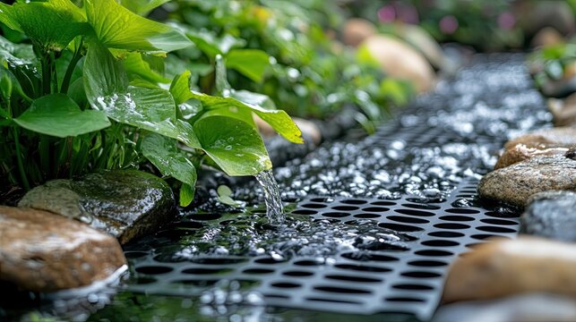 Downspout Bubbler Systems Efficient Water Drainage: Professional Photography Efficient Downspout Drainage System Bubbler Design Capturing Functionality Home Drainage Systems Landscape Architecture