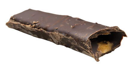 A Half Eaten Chocolate Bar with Wrapper Slightly Torn, Ideal for Illustrating Temptation and Indulgence in Culinary Promotions.