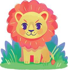 illustration of a cheerful, vibrant-colored lion, perfect for a children or kid theme