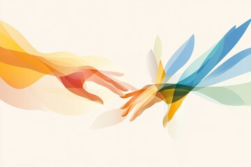 Hands reaching out, symbolizing unity and collaboration in a colorful abstract design