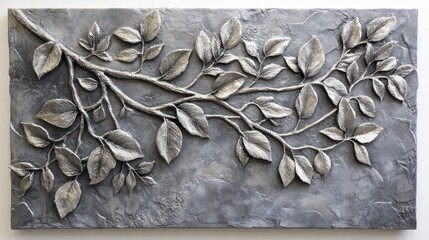 Silver leaf branch textured wall art.