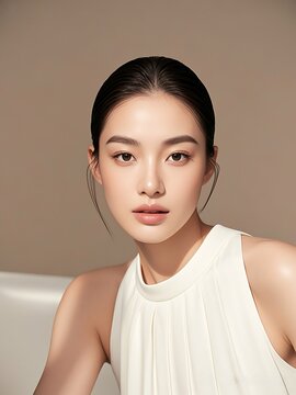 Portrait beautiful asian woman with long natural hair and fresh skin
