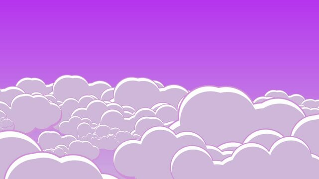 animation vid&eacute;o cartoon avec de nombreux nuages se s&eacute;parant sur fond bleu avec changement de couleur du fond, pour simuler le temps qui passe avec un d&eacute;placement des nuages de gauche vers la droite.