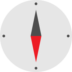 Obraz premium Simple compass rose with a circular background. The compass needle is divided into two colors: the upper half is black, and the lower half is red. There are four small black dots around the perimeter 