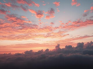 Fototapeta premium Fiery sunset paints the clouds vibrant orange and pink, as twilight descends, rays,purple