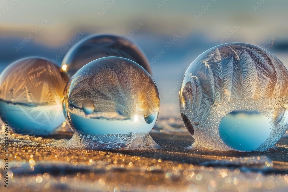 Aufkleber mesmerizing macro photography of frozen soap bubbles showcasing intricate ice crystal patterns