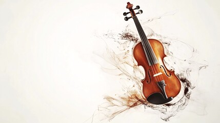 Fototapeta premium A beautifully crafted wooden violin surrounded by ethereal smoke swirls, blending elegance and artistry seamlessly.