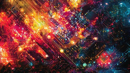 Obraz premium Network of Bright Circuits in Abstract Art