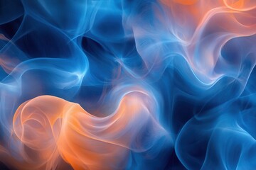 Obraz premium Abstract blue and orange flowing fabric. Ideal for designs needing a dreamy, ethereal feel.