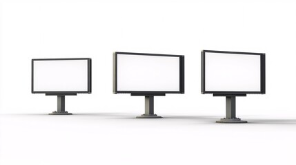 Obraz premium Three blank advertising billboards arranged in a row, set against a clean white background.