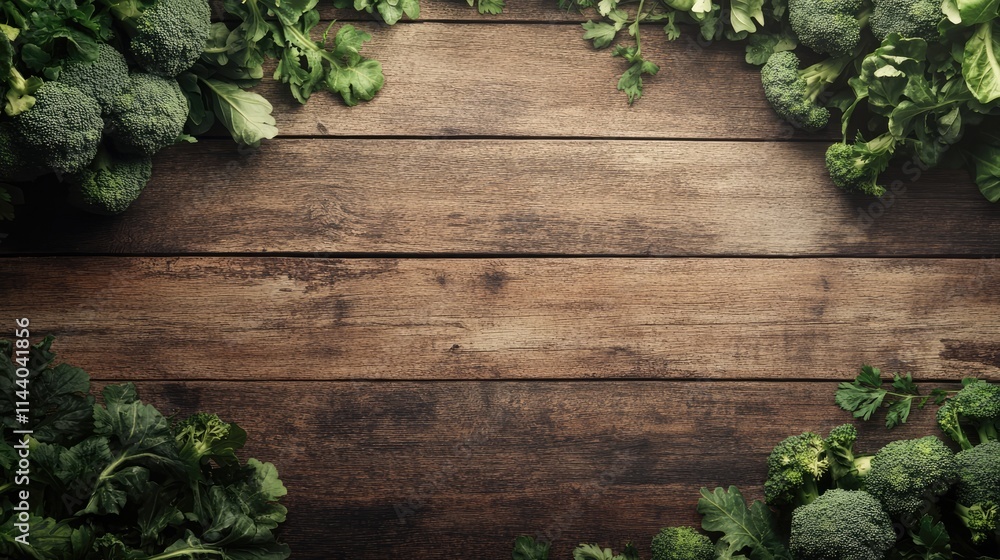 Aufkleber fresh vibrant broccoli surrounded by leafy greens on rustic wooden background creating a wholesome n