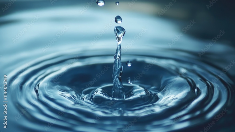 Poster rippling water surface with droplets creating beautiful concentric circles reflecting serenity and t