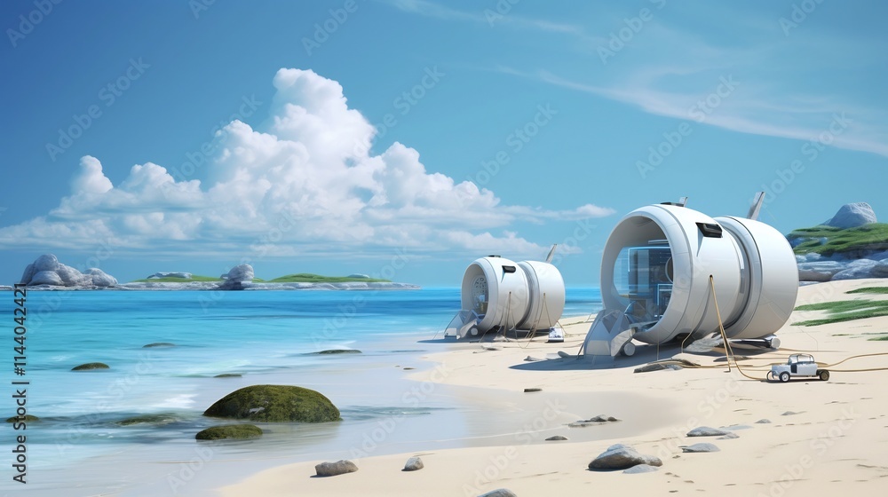 Poster concept art showcasing innovative portable desalination units designed for remote and off grid use p