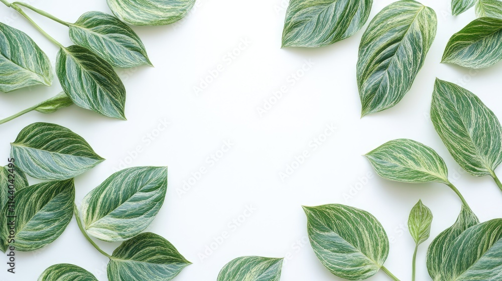 Poster asiatic leaves arranged artistically on a white background showcasing their intricate patterns and v