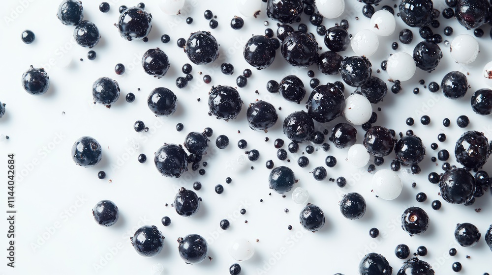 Poster fresh assortment of black and white berries scattered on a light surface creating a vibrant and appe